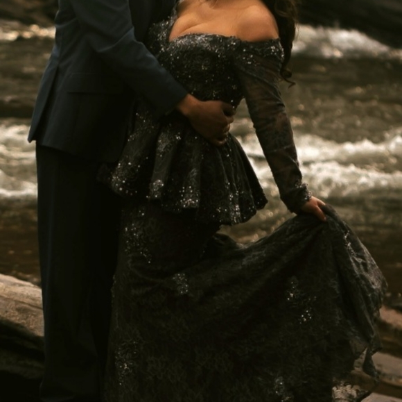 Javoni 62380 Lace off the shoulder peplum mermaid gown - Picture 4 of 11